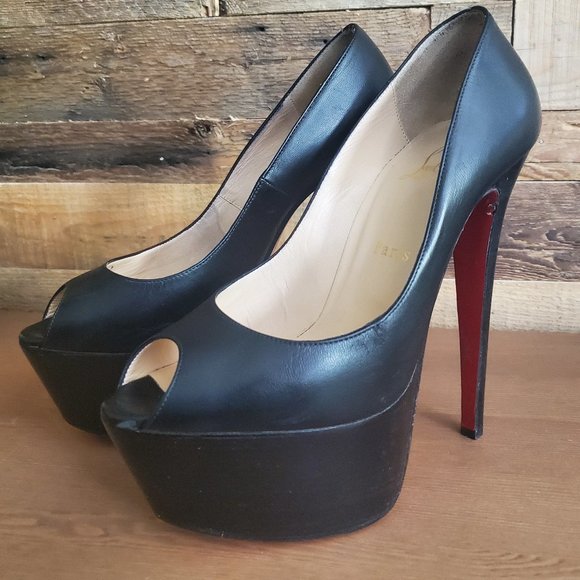 Authentic Christian Louboutin Highness Black Peep Toe Heels EU38 - Picture 1 of 8